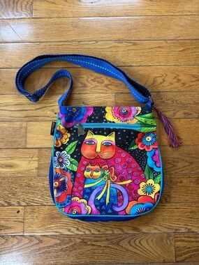Laurel Burch Cat Print Crossbody Bag - Blue
